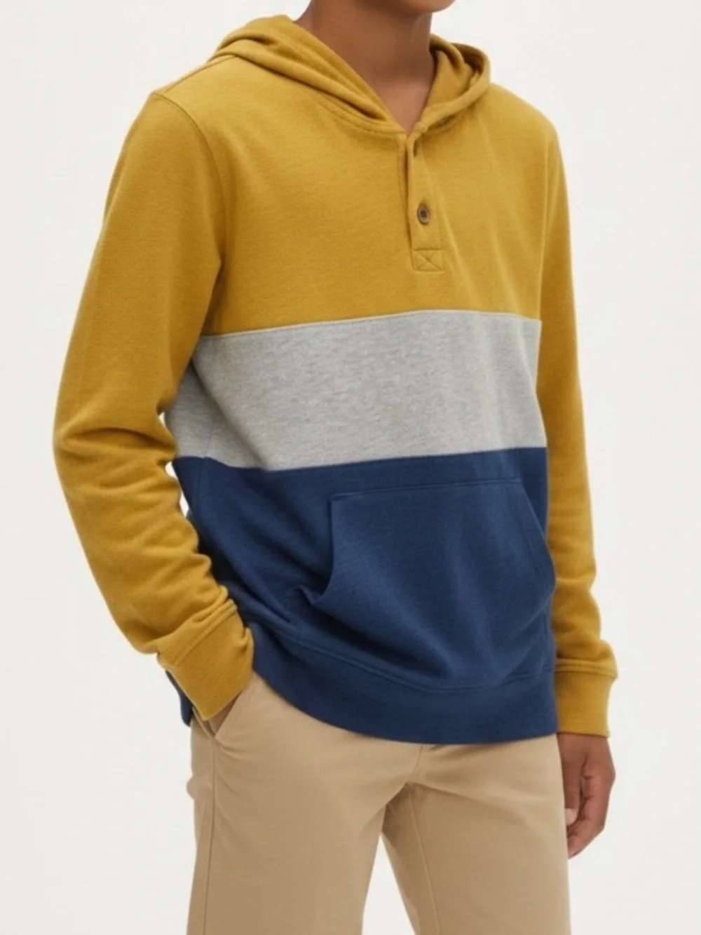 ✨2/$20✨ Old Navy Color Block Hoodie - Mustard, Gray, and Navy•M